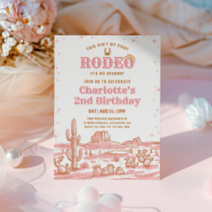 Vintage Rosa und Braunes Mädchen Rodeo 2. Geburtst Einladung
