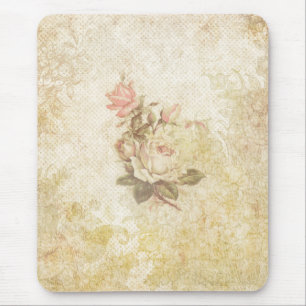 Vintage rosa und Elfenbein-Rose Mousepad