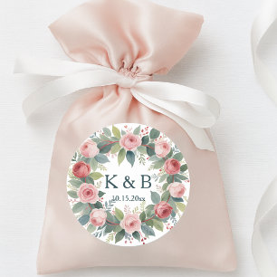 Vintage Rosa und Eukalyptus Botanische Hochzeit Runder Aufkleber