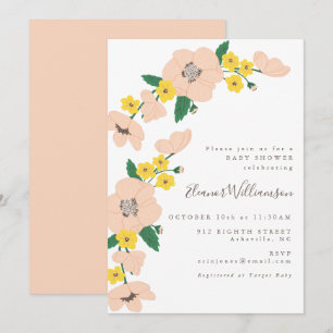 Vintage rosa und gelbe florale Babyparty Einladung
