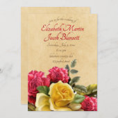 Vintage Rosa- und Gelbrosenhochzeit, rosa Einladung (Vorne/Hinten)