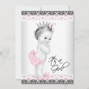 Vintage-Rosa und Grau Baby Shower Einladung