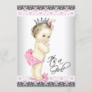 Vintage Rosa und Grau Princess Girl Dusche Einladung