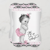 Vintage Rosa- und Graudusche Einladung (Vorne/Hinten)