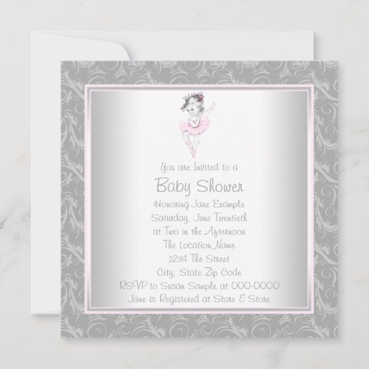 Vintage Rosa- und Graudusche Einladung (Rückseite)