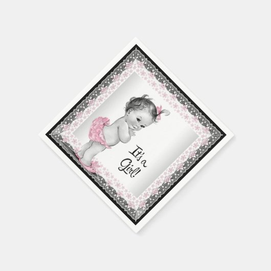 Vintage Rosa- und Graudusche Serviette (Ecke)