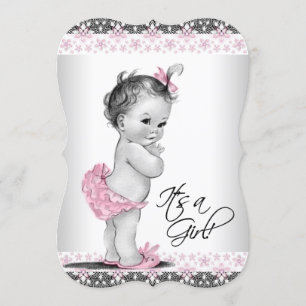 Vintage-Rosa und Graue Babyparty Einladung
