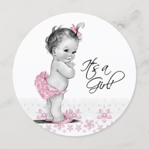 Vintage-Rosa- und Graue Babyparty für Mädchen Einladung
