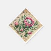 Vintage Rosa und grüne Proteas-Notenüberschrift Serviette (Ecke)