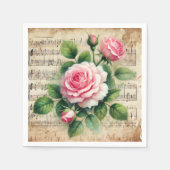 Vintage Rosa- und Grüne Rose Serviette (Vorderseite)