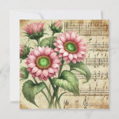 Vintage Rosa- und grüne Sonnenblumenschmiede Einladung (Rückseite)