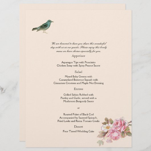 Vintage Rosa und Robin Wedding Menu (Vorne/Hinten)