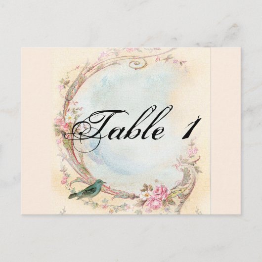 Vintage Rosa und Robin Wedding Tischnummer (Vorderseite)