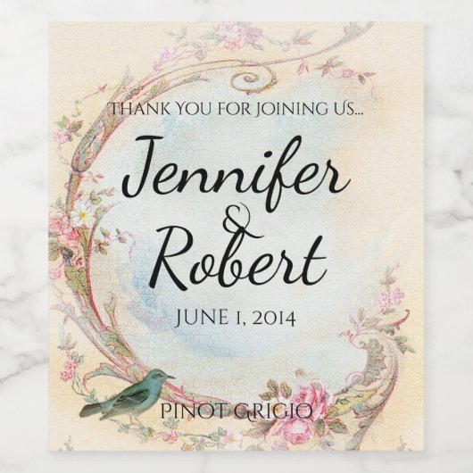 Vintage Rosa und Robin Weinetikette Weinetikett (Einzelnes Label)