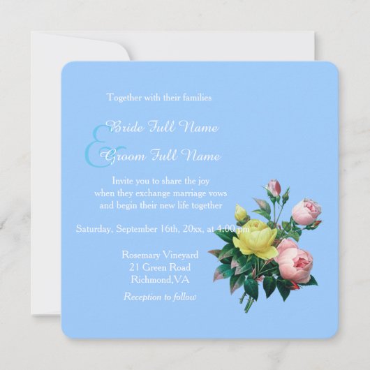 Vintage Rosa- und Rosenhochzeit Einladung (Vorderseite)