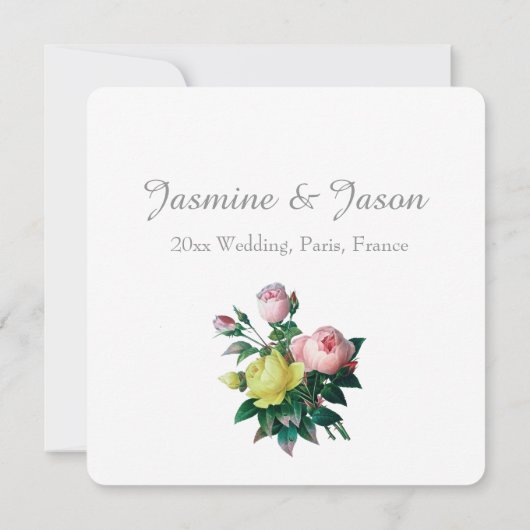 Vintage Rosa- und Rosenhochzeit Einladung (Rückseite)