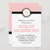 Vintage Rosa- und Schwarz-Monogramm-Hochzeit oder Einladung (Vorne/Hinten)