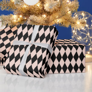 Vintage rosa und schwarzes Harlekin-Muster Geschenkpapier