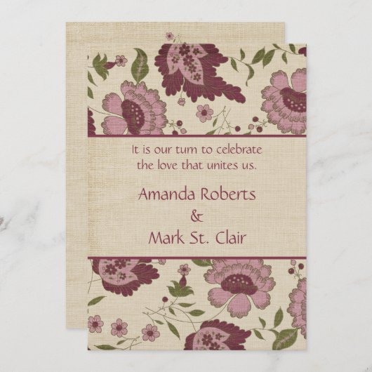 Vintage Rosa und Tan Hochzeitseinladung Einladung (Vorne/Hinten)