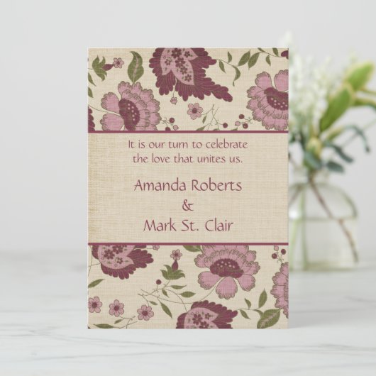 Vintage Rosa und Tan Hochzeitseinladung Einladung (Stehend Vorderseite)