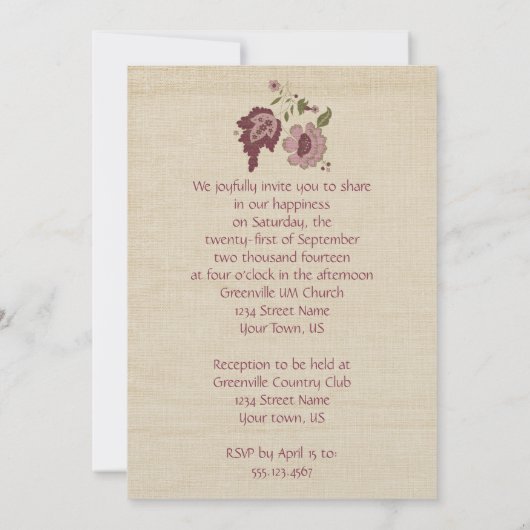 Vintage Rosa und Tan Hochzeitseinladung Einladung (Rückseite)