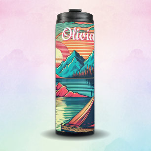 Vintage Rosa und Türkis Camping Personalisiert Thermosbecher