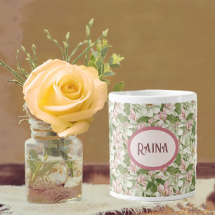 Vintage-Rosa- und weiße Magnolien personalisiert Kaffeetasse