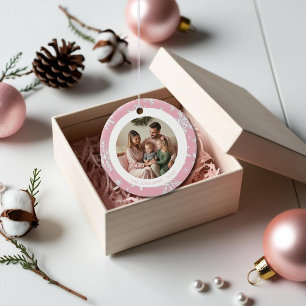 Vintage rosa und weiße Schneeflocken 2 Fotos Keramik Ornament