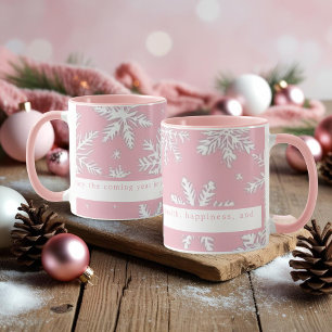 Vintage Rosa und Weiße Schneeflocken Personalisier Tasse