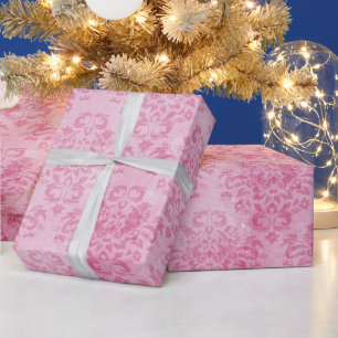 Vintage rosa verwittertes florales Damastmuster Mä Geschenkpapier
