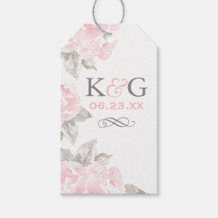 Vintage-Rosa-Wasserfarbe-Rosen-Monogramm-Geschenk Geschenkanhänger