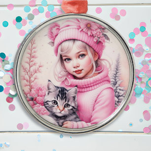 Vintage Rosa Weihnachten für kleine Mädchen Ornament Aus Metall