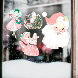 Vintage-Rosa-Weihnachtsdeko-Fensteraufkleber 4-tei Fensteraufkleber