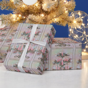 Vintage rosa Weihnachtskerzen Baum Geschenkpapier
