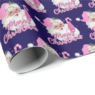 Vintage Rosa Weihnachtsmann auf Blau Geschenkpapier