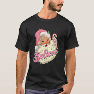 Vintage Rosa Weihnachtsmann Glaubt an Rosa Weihnac T-Shirt