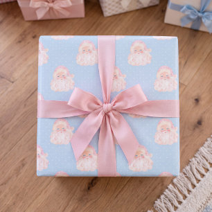 Vintage-Rosa-Weihnachtsmann-Weihnachten-blaues Ges Geschenkpapier