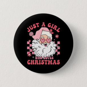 Vintage Rosa Weihnachtsmann Weihnachten Mädchen Fe Button