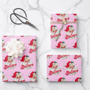 Vintage Rosa Weihnachtsmann Weihnachtsgeschenk Ros Geschenkpapier Set