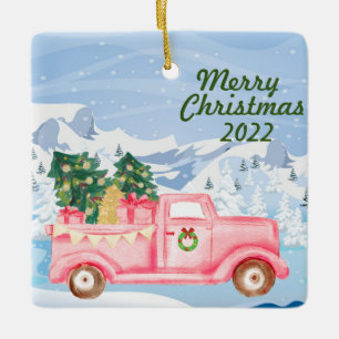 Vintage rosa Weihnachtsschmuck LKW 2022