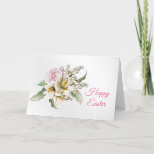 Vintage-Rosa-Weiße-Lilien-Blumenstrauß-Ostern Feiertagskarte
