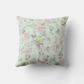 Vintage Rosa Weißer Vogelbraun Kissen (Rückseite)