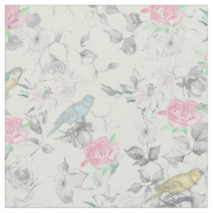 Vintage Rosa Weißer Vogelbraun Stoff