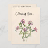 Vintage rosa Wildblumen Botanisches Wasser Mitteilungskarte (Vorne/Hinten)