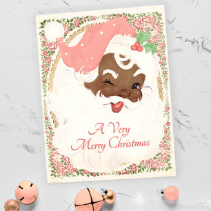 Vintage Rosa zwinkernd schwarzer Weihnachtsmann We Feiertagspostkarte