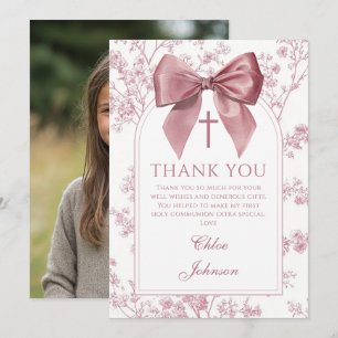 Vintage-Rosaband Florales Mädchen Erstkommunion Fo Dankeskarte