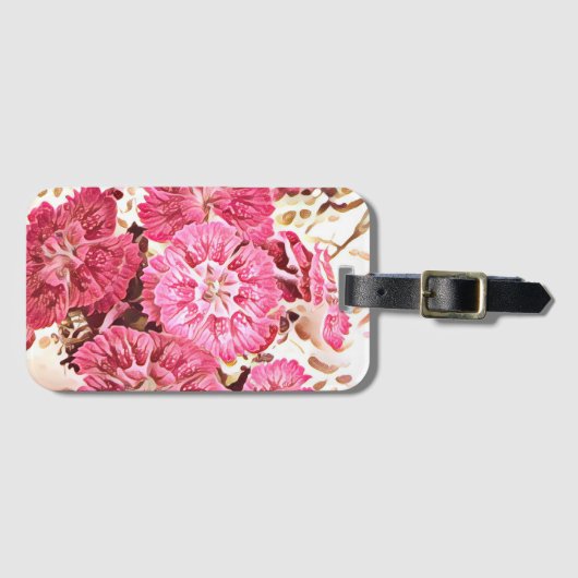 Vintage rosafarbene Blumen-Gepäckanhänger Gepäckanhänger (Vorderseite (Horizontal))