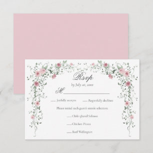 Vintage rosafarbene Blumen Hochzeitsmenüwahl RSVP Karte