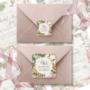 Vintage rosafarbene Rosen-Blumen-Monogramm-Rücksen Runder Aufkleber