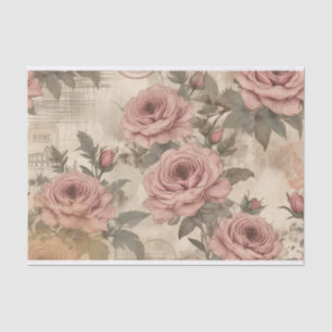 Vintage rosafarbene Rosen Postkartendekoupage druc Seidenpapier